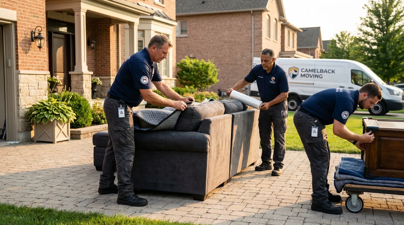Large estate moving crew wrapping furniture in Arcadia, CA